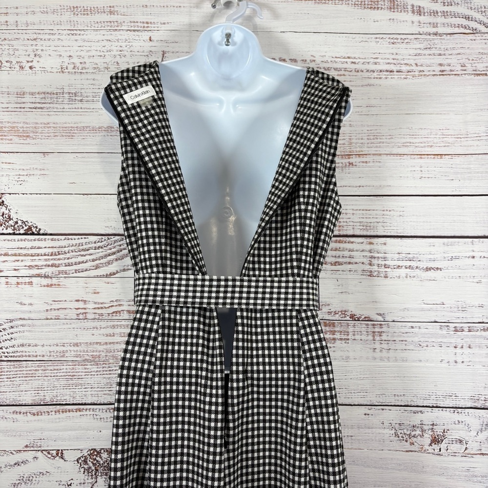 Calvin Klein Black Gingham Check Sleeveless Fit & Flare Dress - Picture 6 of 15